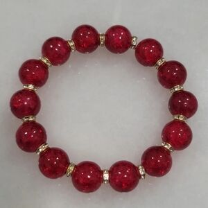 Handmade by BB Red glass bead stretch bracelet